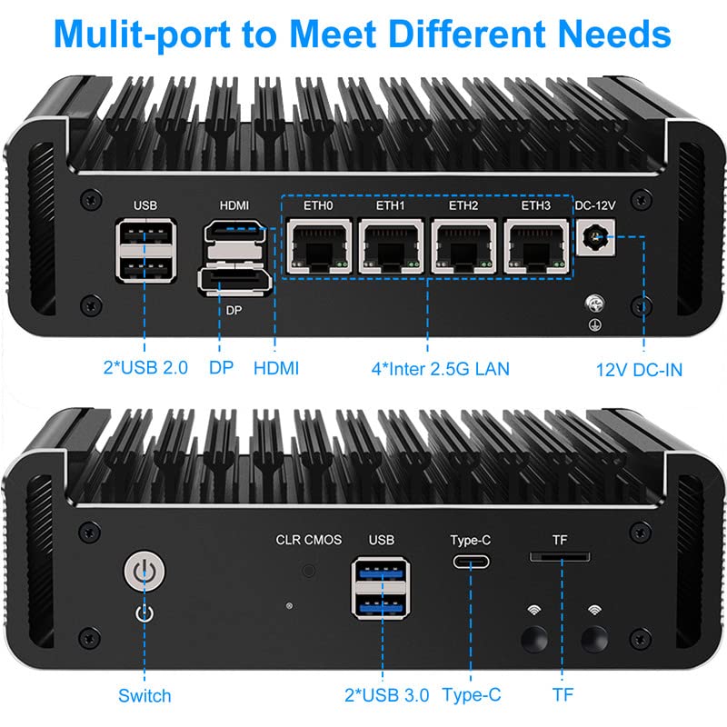 Image of Firewall Micro Appliance, Mini PC Celeron N5105 Quad Core, 4 lntel i226-V 2.5Gbe LAN, AES-NI, Barebone, Soft Router, VPN, NO RAM NO SSD