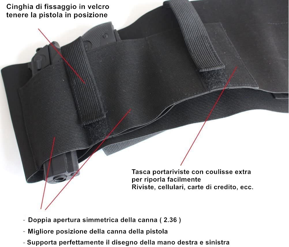 Fondina Pistola Nascosta Porta Pistola Multifunzionale Fondina, per il trasporto a mano oa destra con tasca, da Cintura in Neoprene Elastico Cintura Tattica