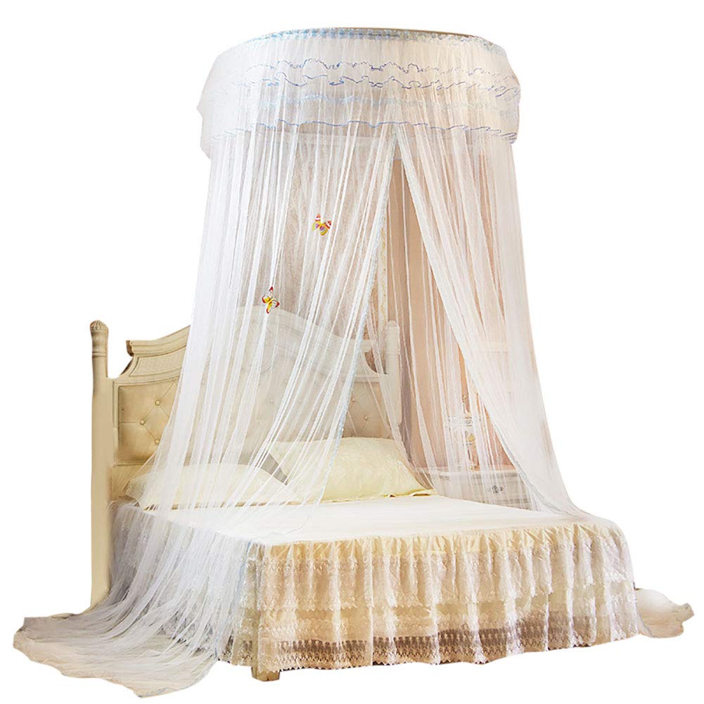 Cikonielf Net Breathable Round Canopy Lace Princess Style Net Bed Curtain Netting (White)