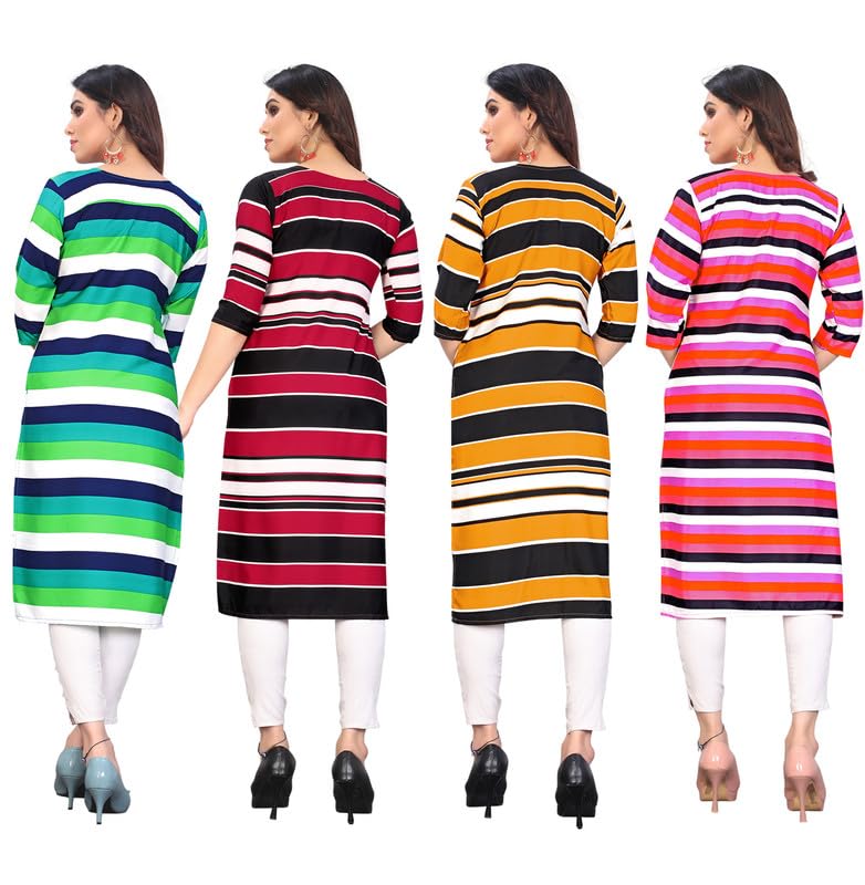 Image of JAKHANA Women's Crepe Printed Casual Straight Calf Length Round Nick Kurta Pack of 4