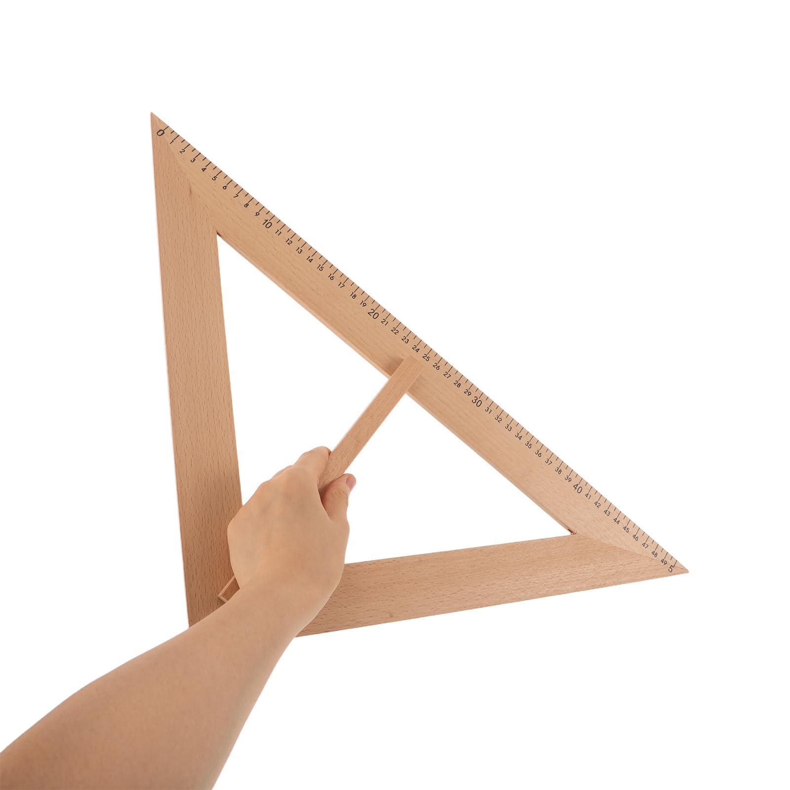 Operitacx 2-teiliges Messlineal mit doppelter Skala, 50 cm langes Holzlineal und L-förmiger Winkel, Dickes Schreinerlineal mit Griff für Schneiderarbeiten, Schulmathematikbedarf