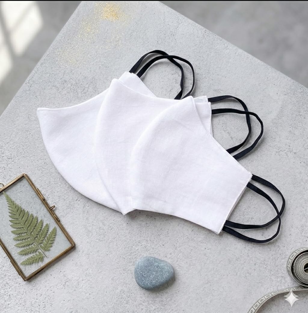 100% 3 Layer Cotton White Cloth Face Mask(Pack of 2)-image-18