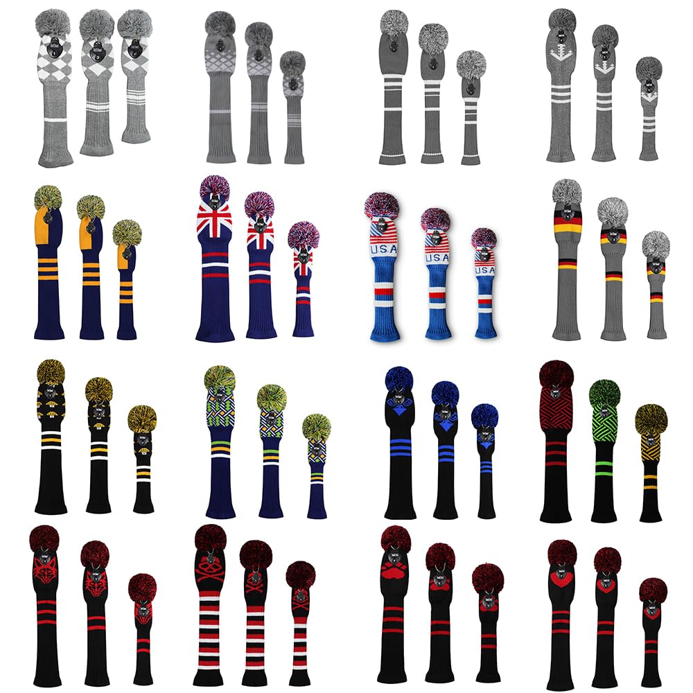 Golf SchläGerkopfhüLlen 3 Stück/Set Golfclubs Head Cover gestrickt Hybrid Ut. Fahrerinhaberholz 1 3 5 Holzstricken GolfschläGer Hauben(9)