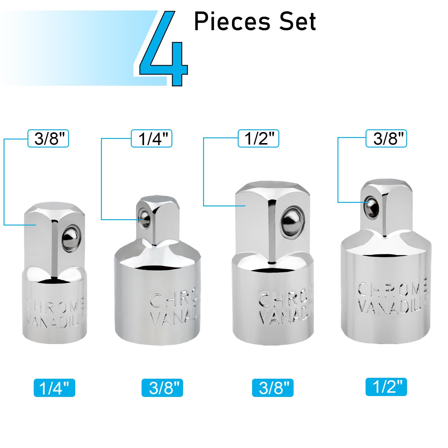 Set di 4 Pezzi Adattatori per Bussole da 1/2" a 3/8", da 3/8" a 1/2", da 3/8" a 1/4", da 1/4" a 3/8" per Bussola a Cricchetto Chiavi Inglesi Chiavi di Riparazione per Automobili
