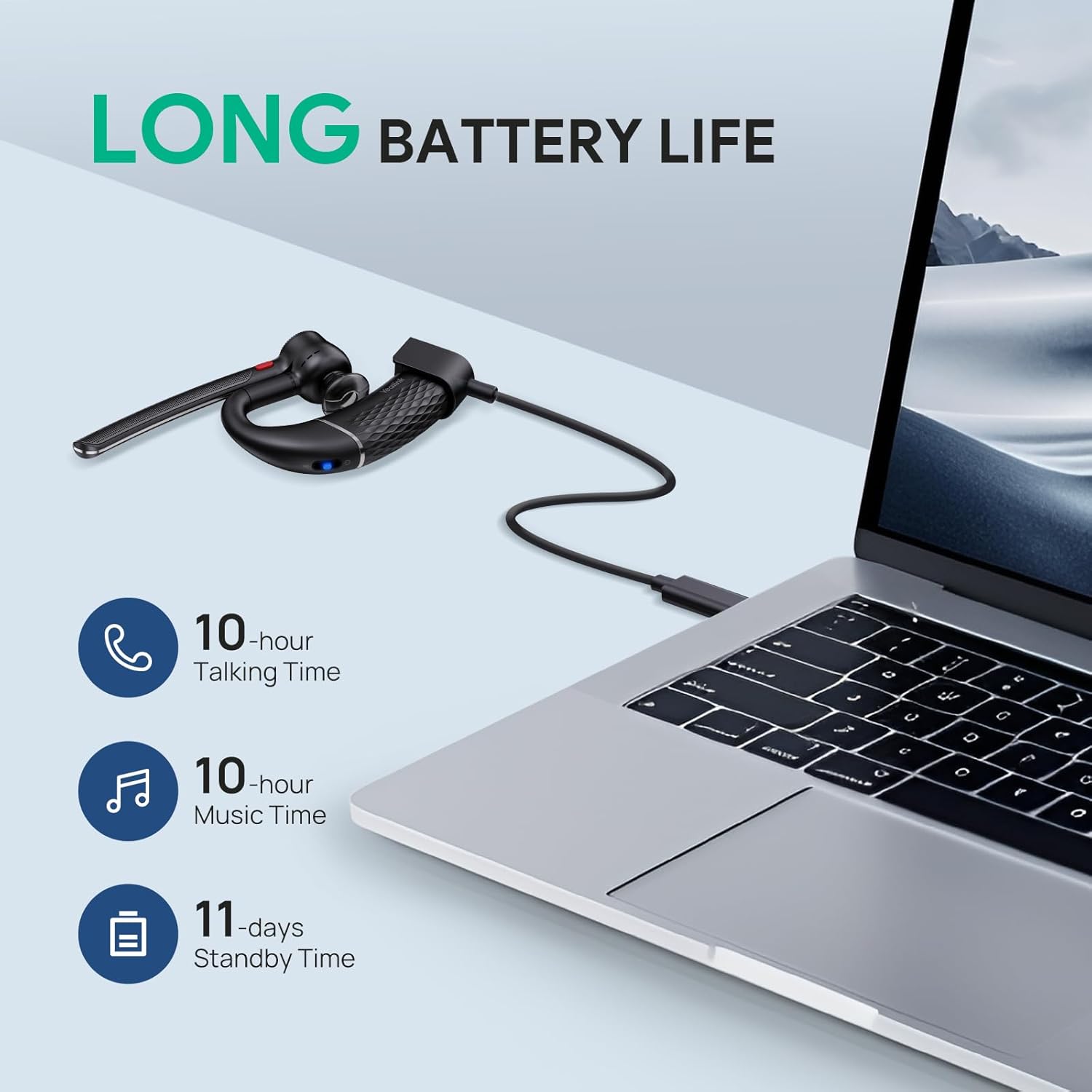 Yealink Bluetooth Headset BH71 Lite,Wireless Bluetooth Earpiece for Cell Phone，Single Ear Headset with Noise Canceling Mic for Office/Driving/Business,10Hrs Talktime,Mute - Image 6