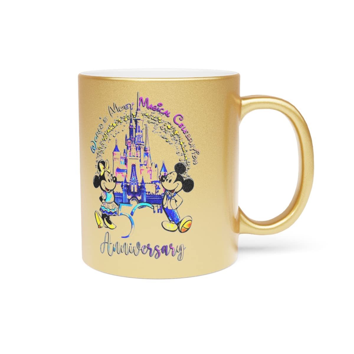 50th Anniversary of Magic Christmas Mug Mouse Ears 50 Years Of Magic Ceramic Mug with Gold Metallic 