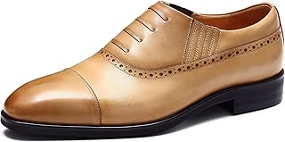 Zapatos de Vestir Formales de Cuero para Hombre Mocasines Brogues Slip On Business Shoes,Amarillo,41 UK