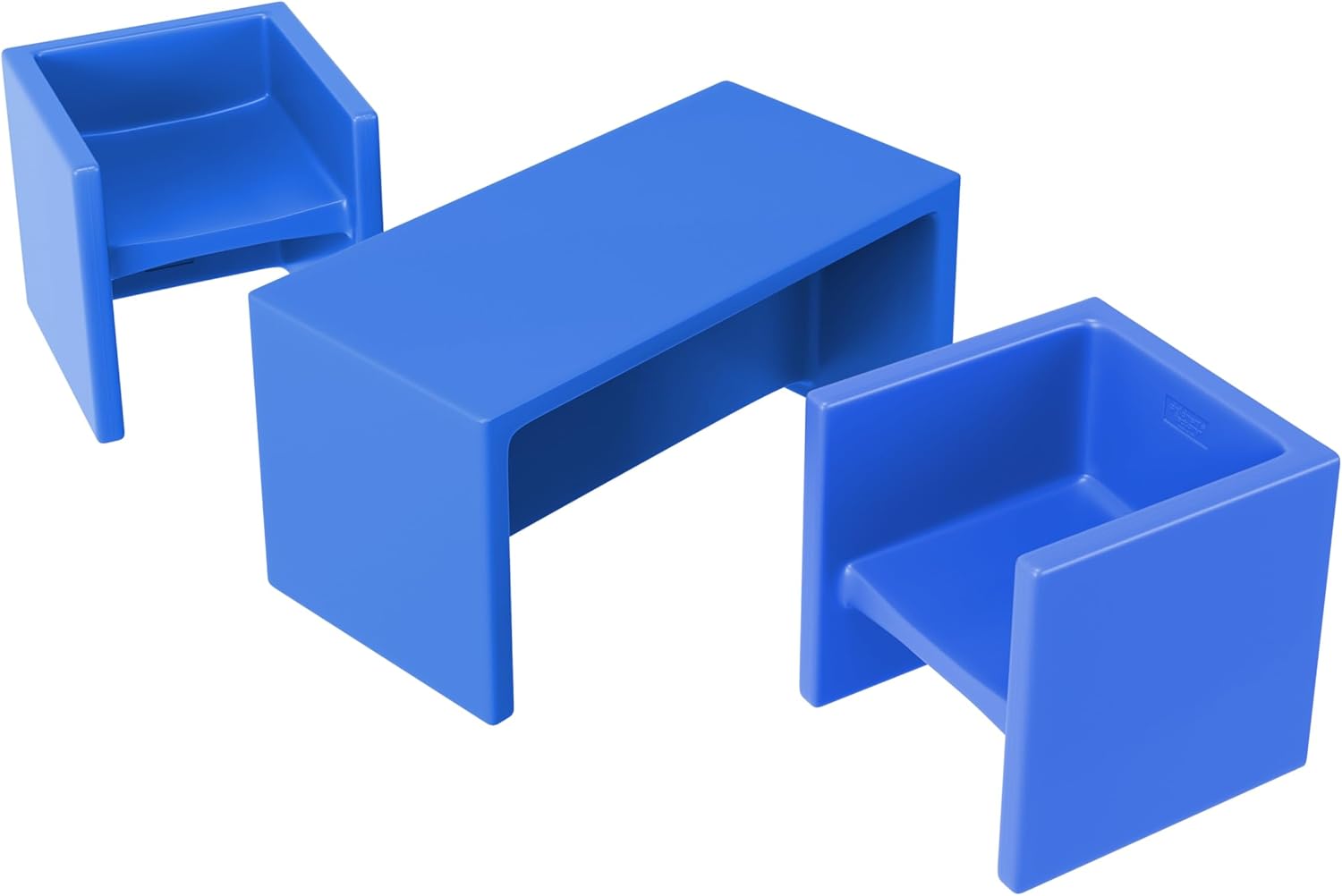 Children's Factory Cube Chairs and Adapta-Bench Bundle, Kids Flexible Seating, Classroom, Preschool and Daycare Furniture, Indoor or Outdoor Toddler Chairs, 3 Pack in Blue