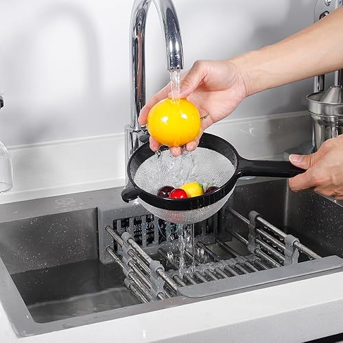 Miniatura 5 de Juego de 5 fundas de cocina de lujo, colador y tapa de salpicaduras, cesta de drenaje negra y cubierta de malla metálica para alimentos, para