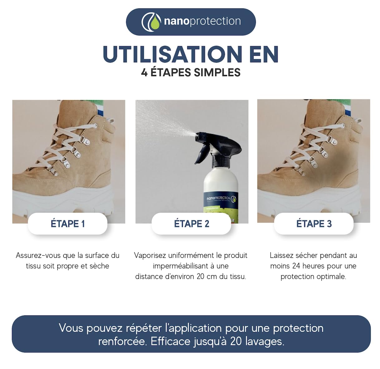 NANOPROTECTION LE TRAITEMENT DES SURFACES PAR L INNOVATION Imperméabilisant Textile et Cuir - sans Solvant et Ultra résistant (500 ML)