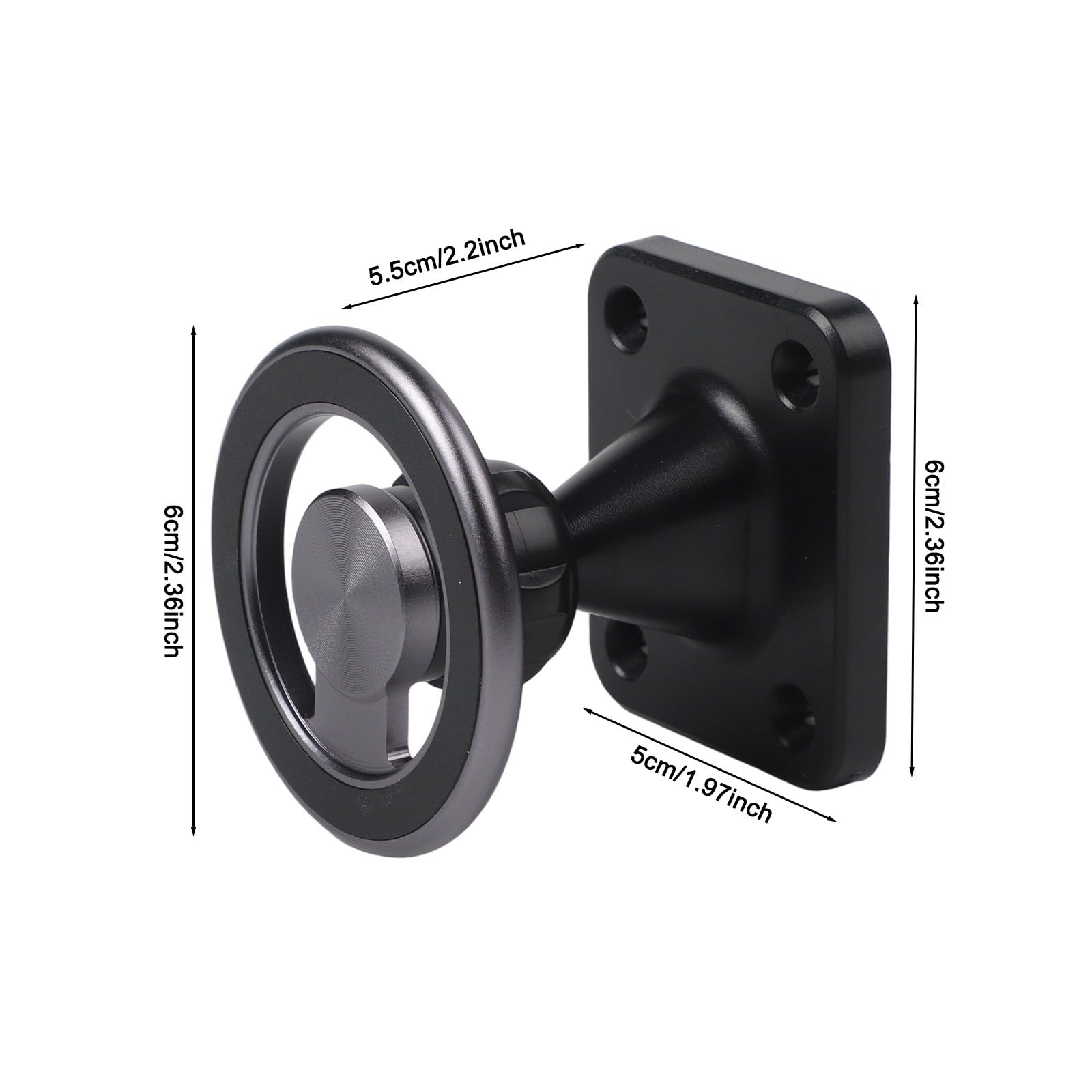Supporto da parete regolabile per tablet e telefoni rotanti a 360°, struttura in lega di alluminio, per design compatto 6 x 5 cm, forte tenuta magnetica, nero