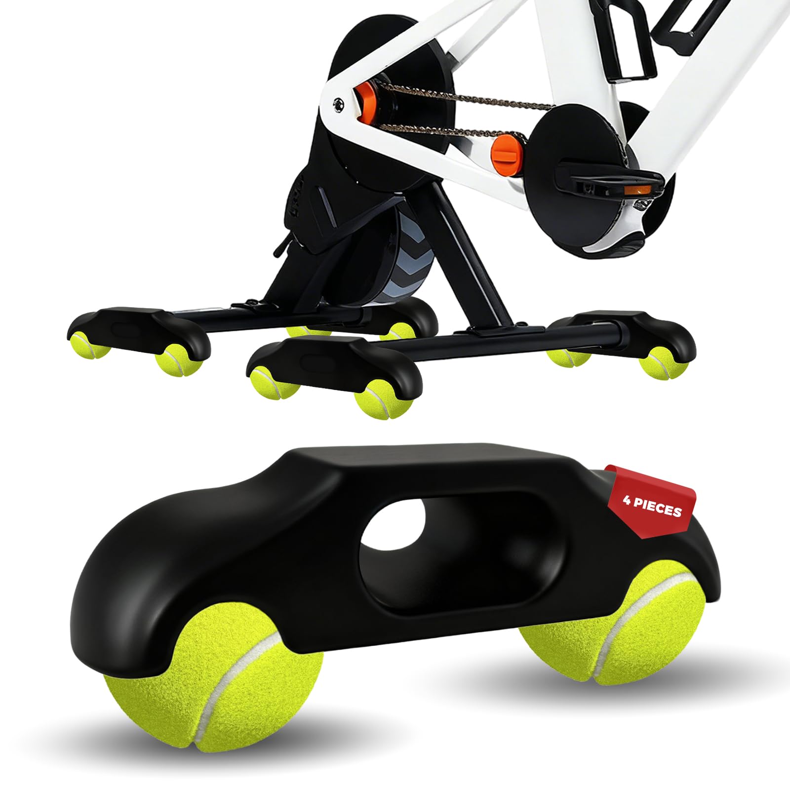 4 Stück Rocker Plate Feet, Indoor Cycling Snap Rocker Feet Adapter, Tragbarer Wippplatten-Fahrradtrainer, Tennisballfüße für Wahoo Kickr Core 2 Rollentrainer, Mit 8 Tennisbällen