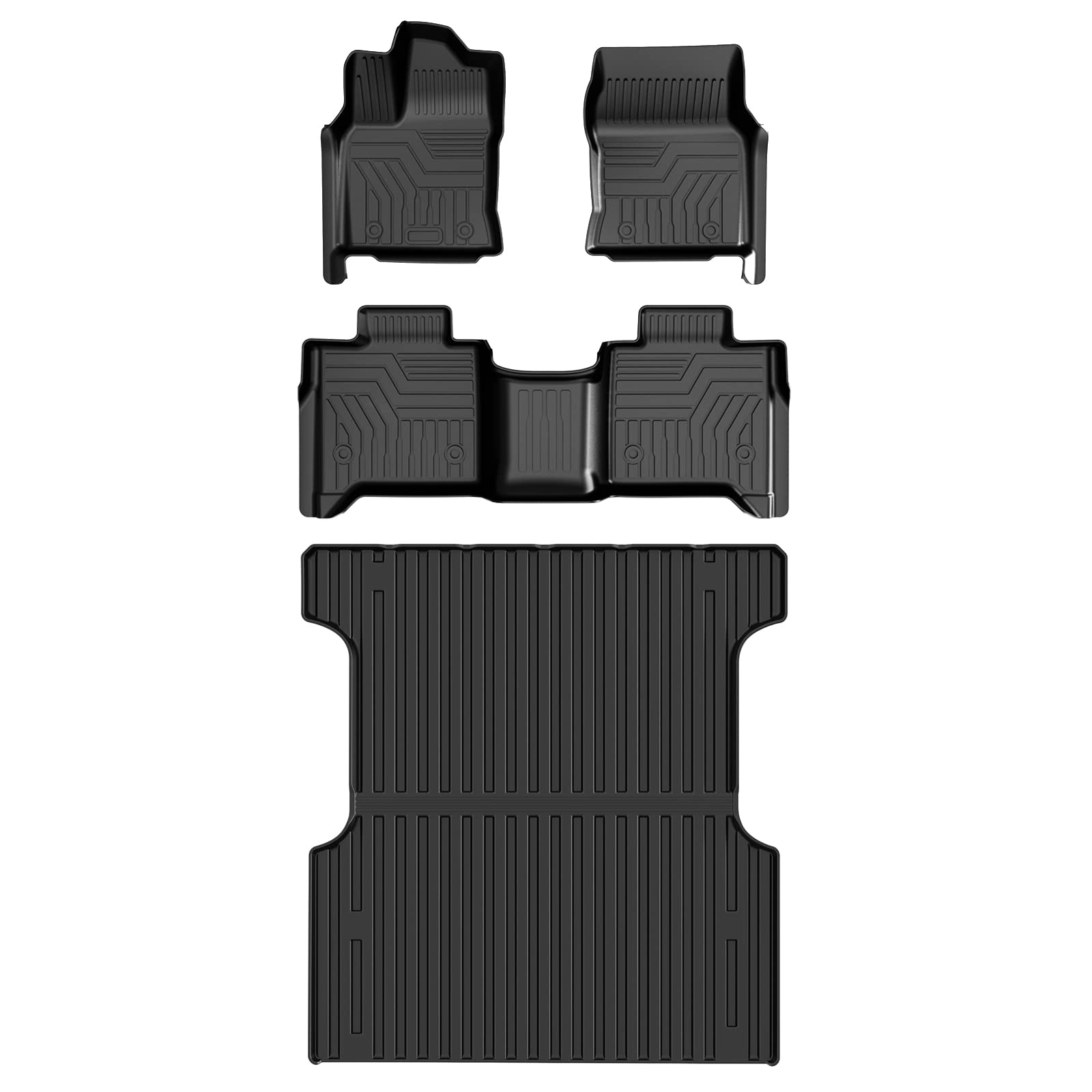 Photo 1 of Mixsuper Custom Fit Floor Mats & Bed Mat for 2022-2023 Toyota Tundra (CrewMax Cab 5.5ft Bed Only) All Weather 1st & 2nd Row Floor Liners and Trunk Bed Liner Set TPE Black