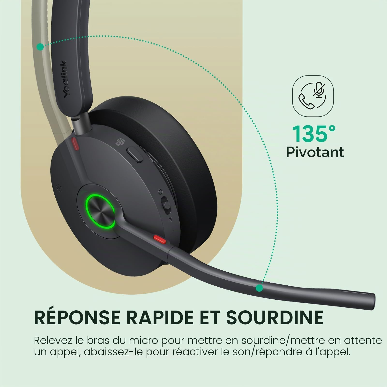 Yealink BH74 ANC Casque Bluetooth sans Fil, 6 Microphones avec Réduction, Casque PC sans Fil, autonomie de 32 h en Conversation, certifié Microsoft Teams et Zoom pour Les espaces de Travail Ouverts