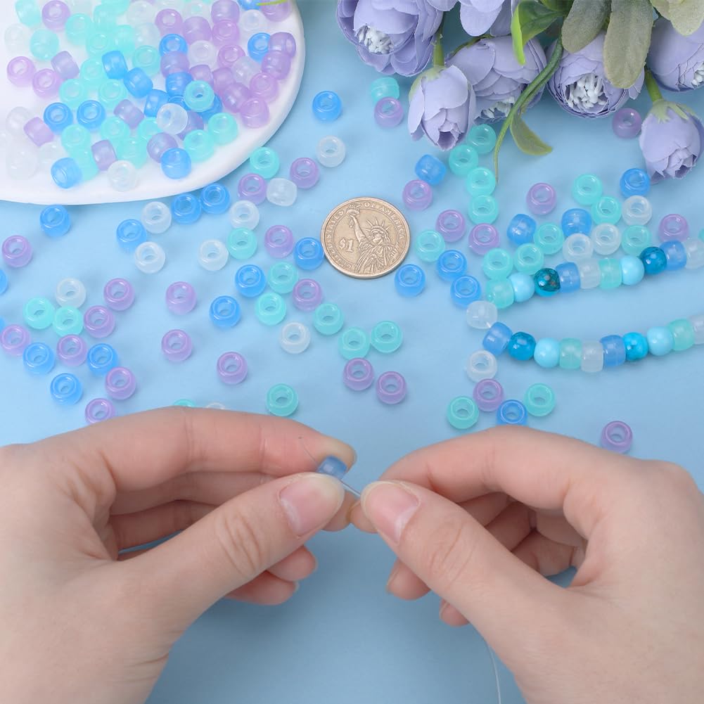 SUNNYCLUE 800Pcs 6x9mm Glow in the Dark Pony Beads Plastic Luminous Blue Purple Opaque Braid Loose Spacer Beads Friendship Bracelets Beads for Jewellery Making Beading Kits - Image 3