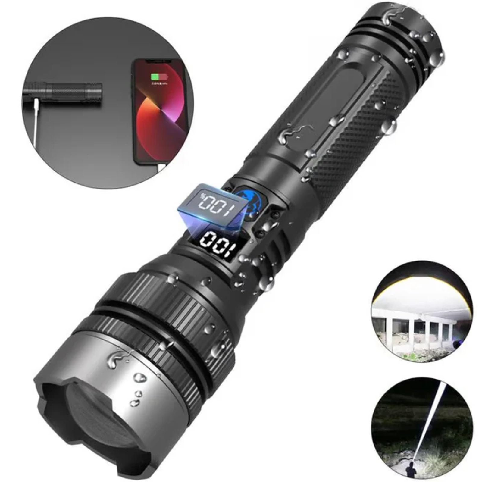 Linternas - Torcia di sopravvivenza 2025, torcia tattica ricaricabile a LED, ad alta luminosità, impermeabile, zoomabile, luce portatile per campeggio, 2 pezzi