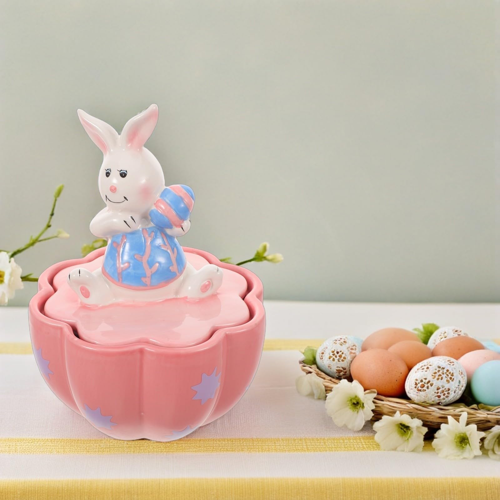 Barattolo in Ceramica a Forma di Coniglio per Pasqua con Chiusura Ermetica, Contenitore per Alimenti e Zucchero, Design Festivo e Protezione Dall'umidità per Snack e Dolci