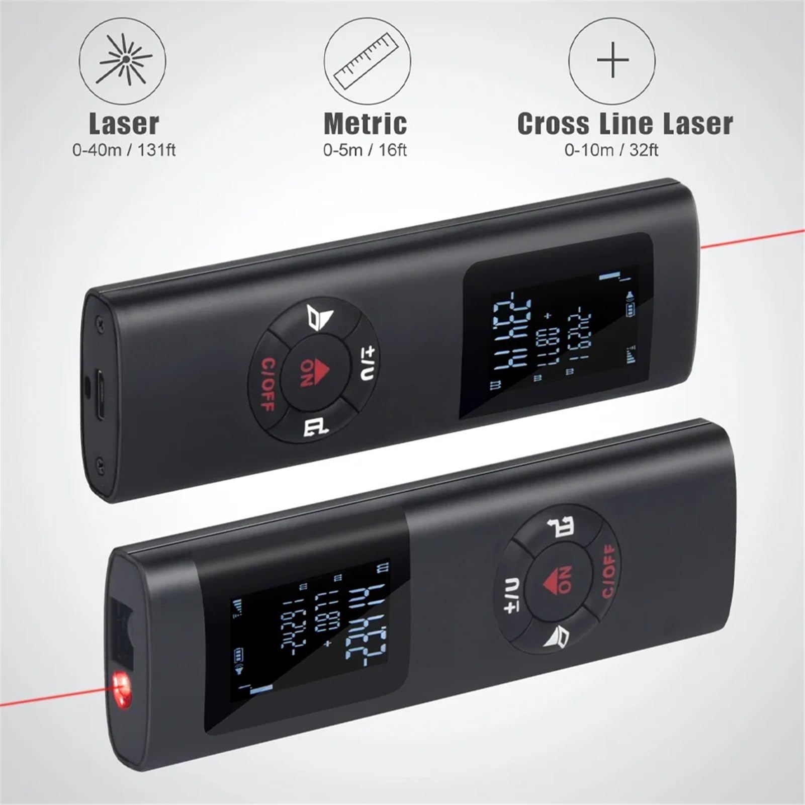 60M/40M Mini Smart Laser Distance Meter Measure Infrared Rangefinder USB Rechargeable Portable Handheld Laser Range Finder Tools(40m)