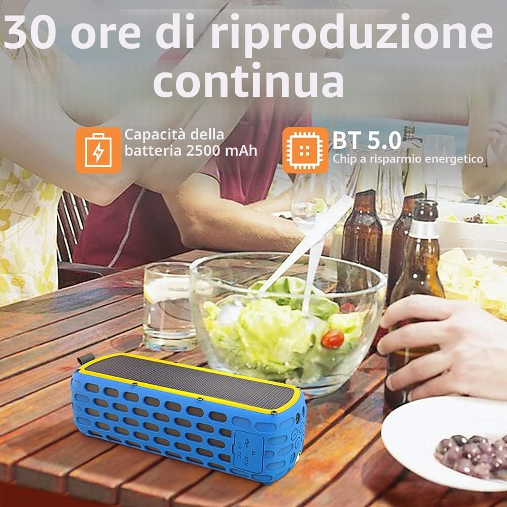 Altoparlante Bluetooth Solare, 30 Ore di Riproduzione CYBORIS Upgrade 2a generazione Altoparlante portatile HiFi Bluetooth 4.0 stereo alimentato a energia solare agli urti e impermeabile (nero)