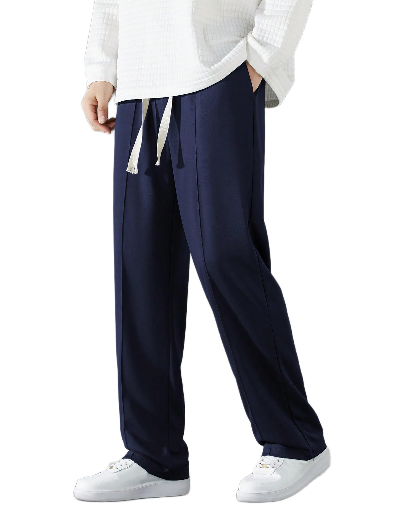 Men’s Korean Style Black Baggy Trousers Loose Fit Wide Leg Track Pants Elastic Waist Drawstring Comfortable Casual Wear Gym Streetwear Daily Use Pants-image-47