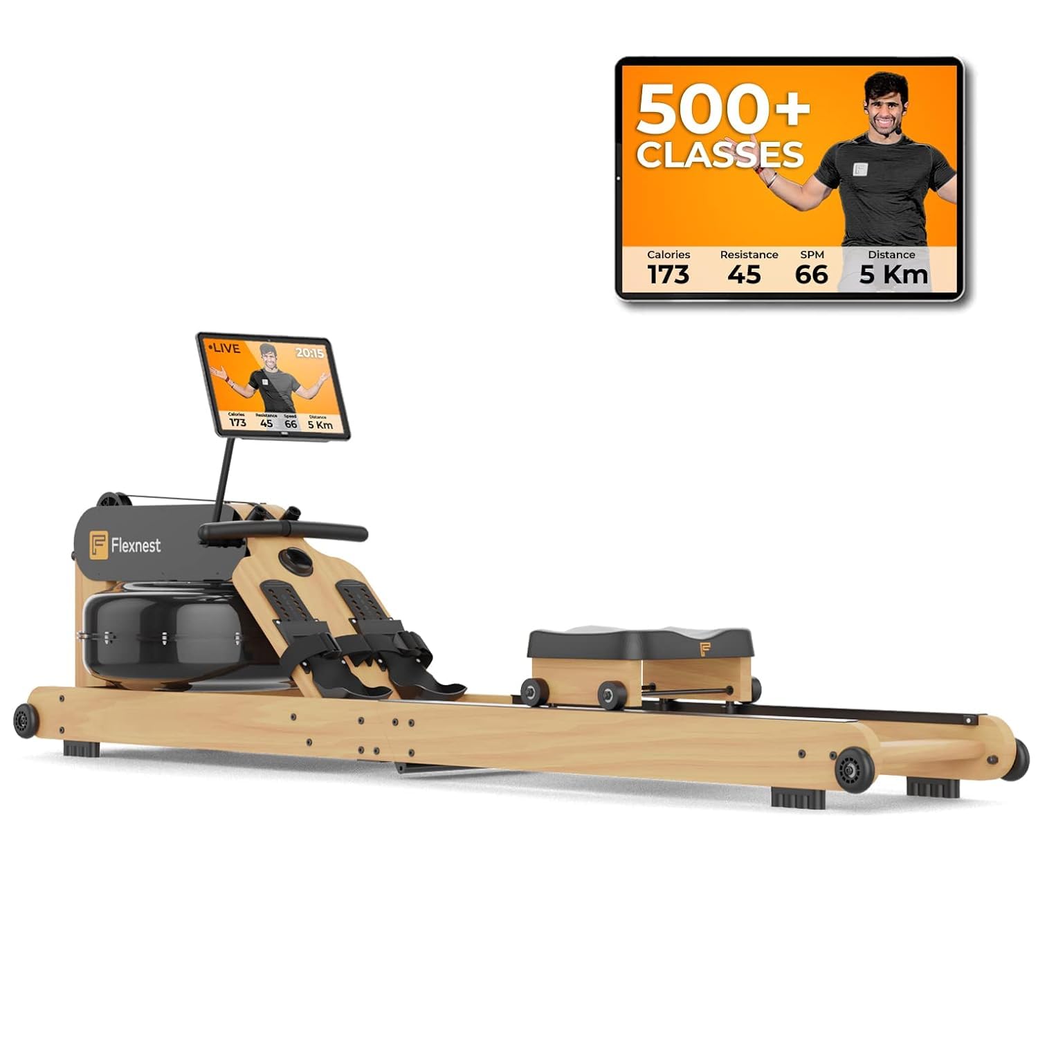 Flexnest Flexrower Smart Bluetooth-Enabled Rower Rowing Machine, for Home Gym Workout with Classes from Trainers on Flexnest App - Black (Flexrower Plus)