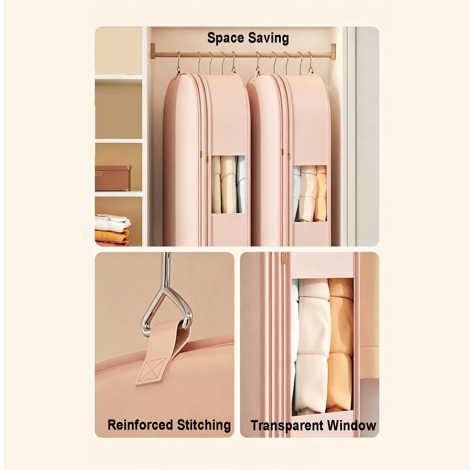 Funda Abrigos Armario de Plumón, Fundas Ropa que Ahorran Espacio | Funda Abrigos de Compresión con Ventana Transparente, Funda Ropa Satén de Plumón en Armario(Beige,58*38*90cm/23*15*35in)