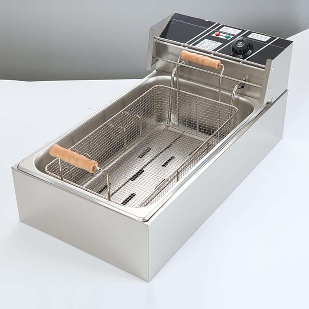 6l/12l Commercial Restaurant Professional Electric Fryer, Stainless Steel Benchtop Single/Twin Cylinder Oil & Gas Fryer, Outdoor Stove with Fryer,220V-12LSingle-cylinder