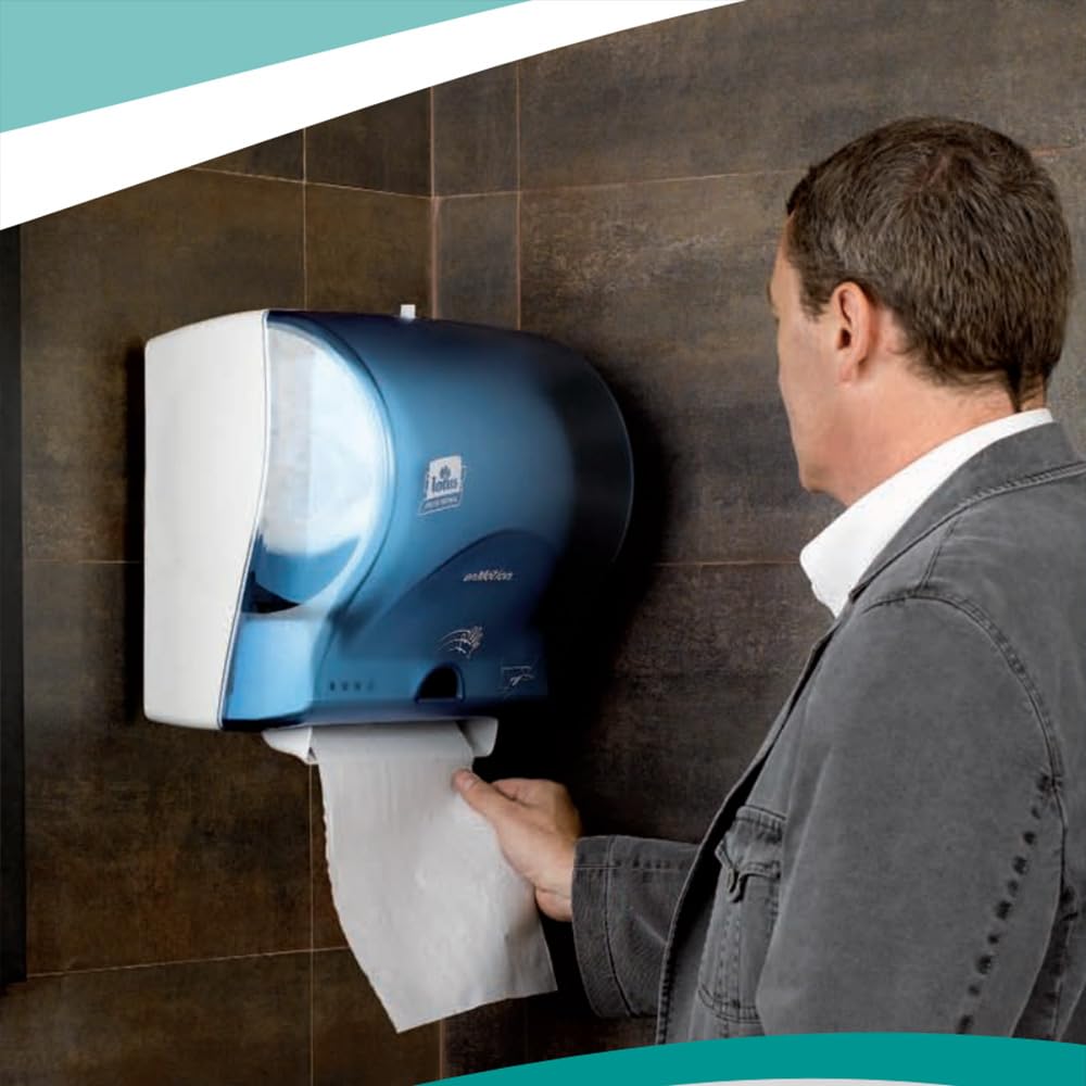 Dispenser di Asciugamani Carta Automatico con Cellula Infrarossi per Bagno, con Batteria, in Plastica, 33.5x36x25cm, Blu