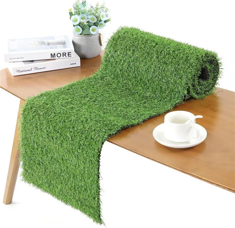 Hooqict Artificial Grass Table Runner 12 x 36 Inch Reusable