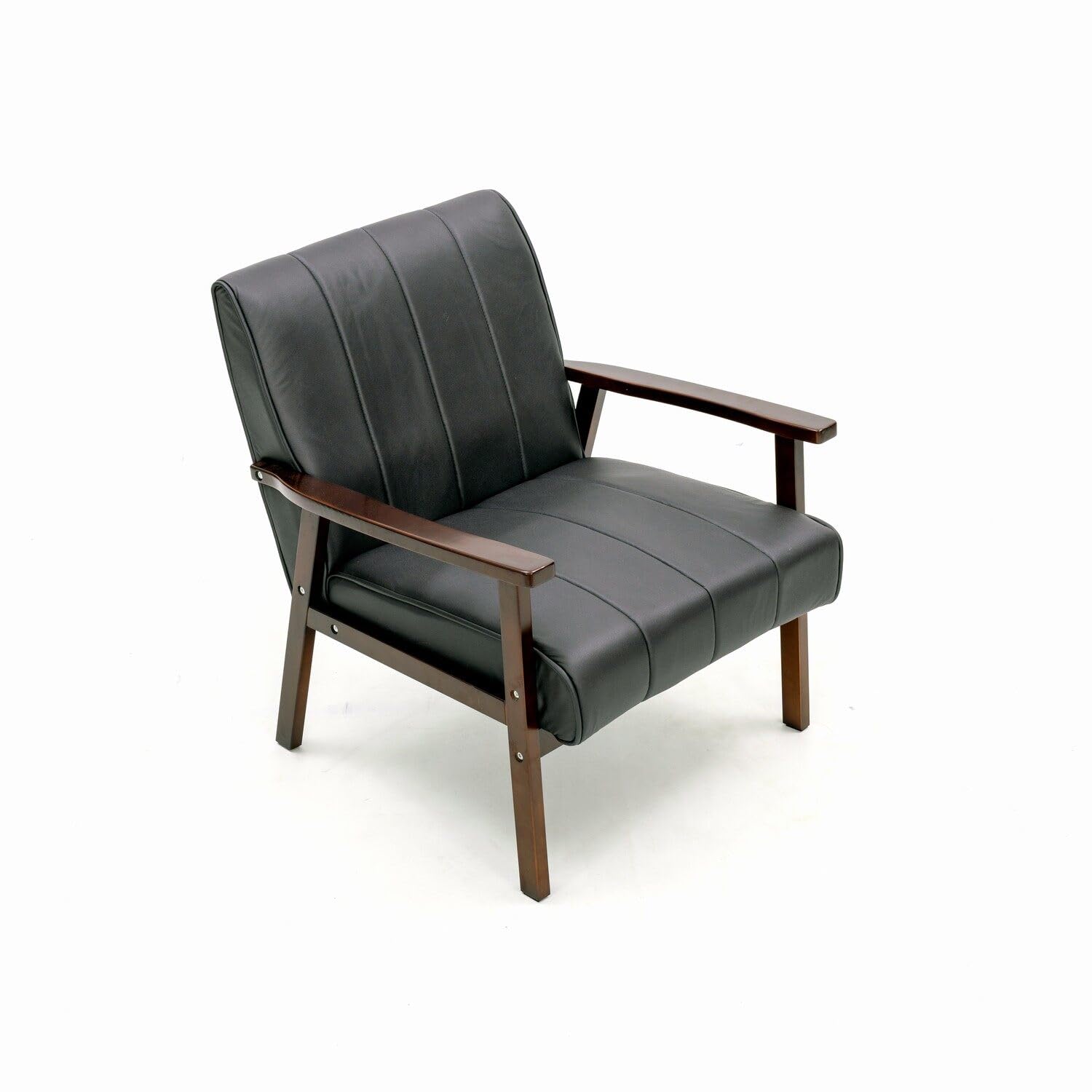 Panana Armchair Sofa Faux Leather Solid Wood Frame Retro Style with Cushion for Lounge Living Room Bedroom Balcony Office (Armchair, Black Strips)
