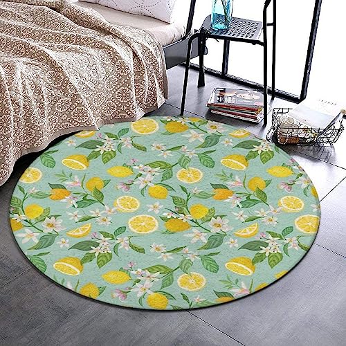 Water Absorbent Area Flannel Non-Slip Rugs Compatible with Lemon Tree Leaves Tropical Flowers Floral, Kitchen Bedroom Carpet Under Chair Desk, Multi Function Bathroom Water Absorbent Floor Mat