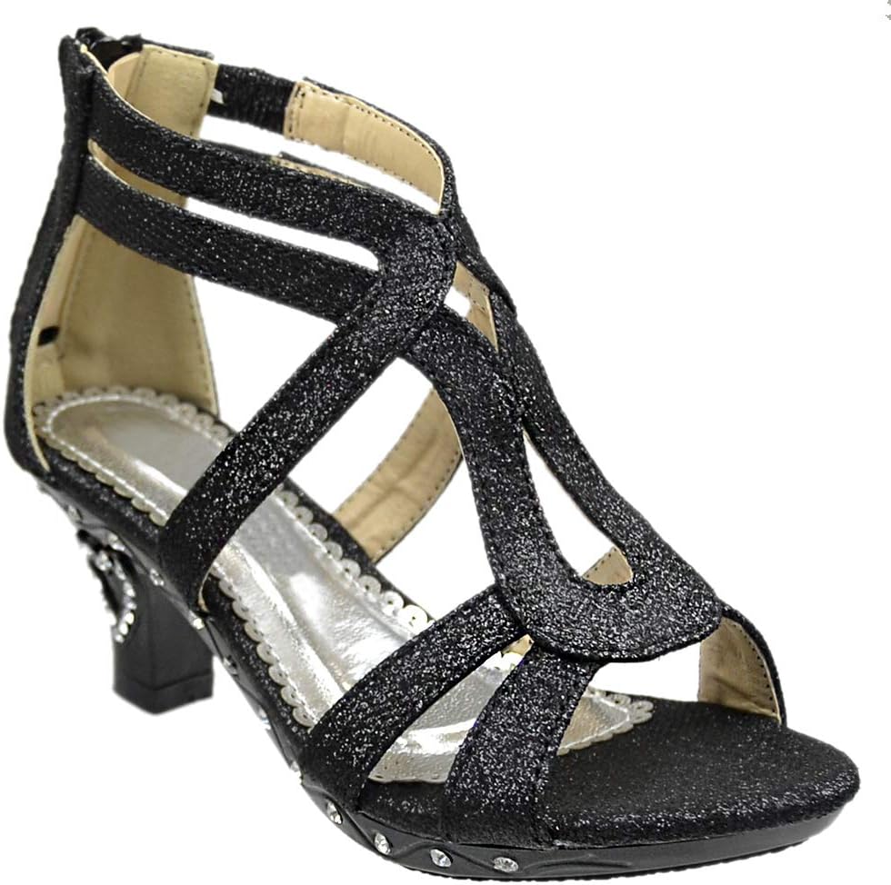 Generation Y Girl's Dress Sandals Glitter Cutout Heart High Heel Pageant Shoes