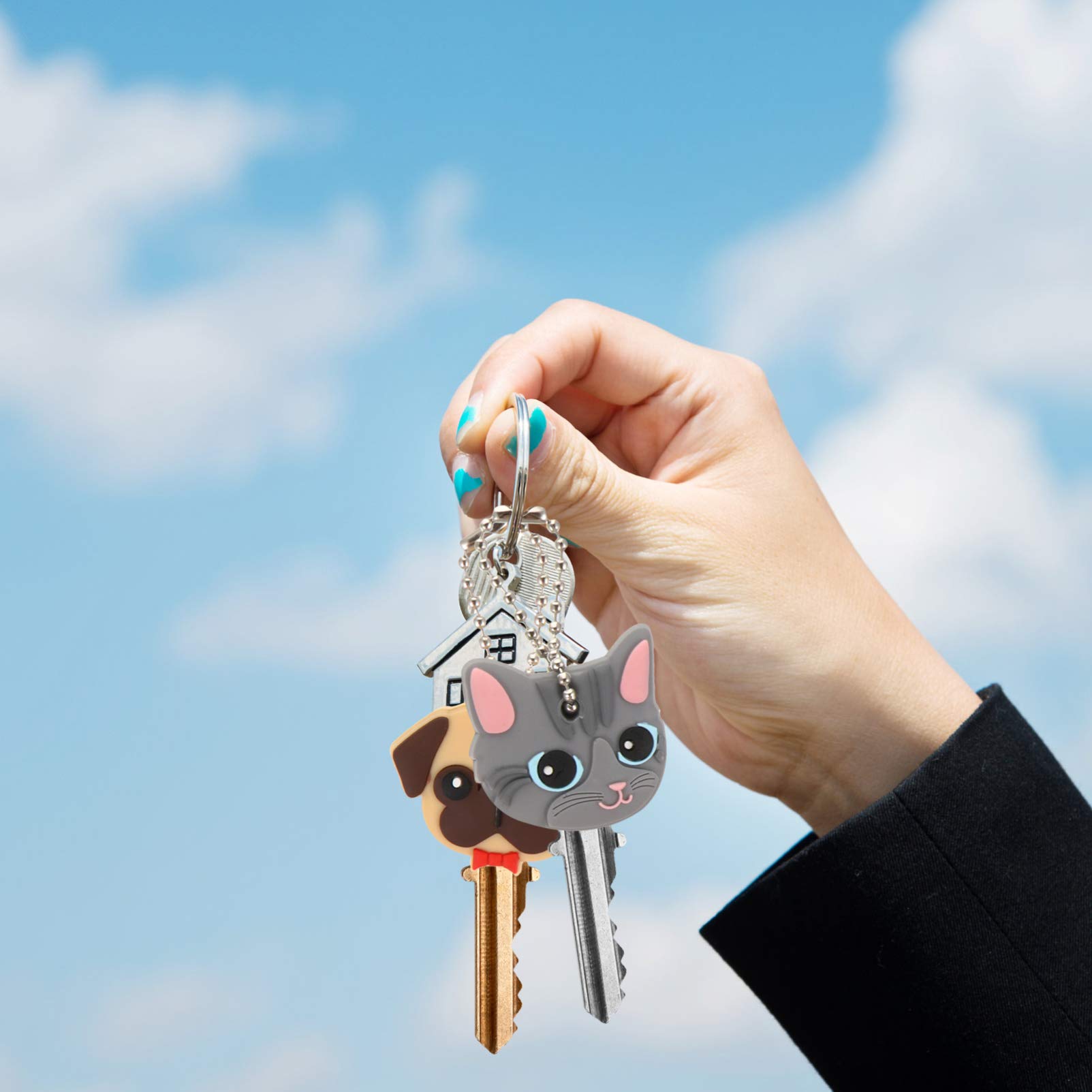 6pcs Key Caps Covers Cute Dog and Cat Key Identifier Caps Key ID Rings Key Rings Creative Animal Key Holder for Kid Toy Ornament Souvenirs