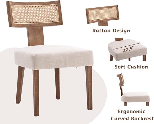 Miniatura 4 de CIMOTA Juego de 2 sillas de comedor tapizadas de ratán de mediados de siglo modernas sillas de cocina y comedor sillas laterales de lino sin brazos