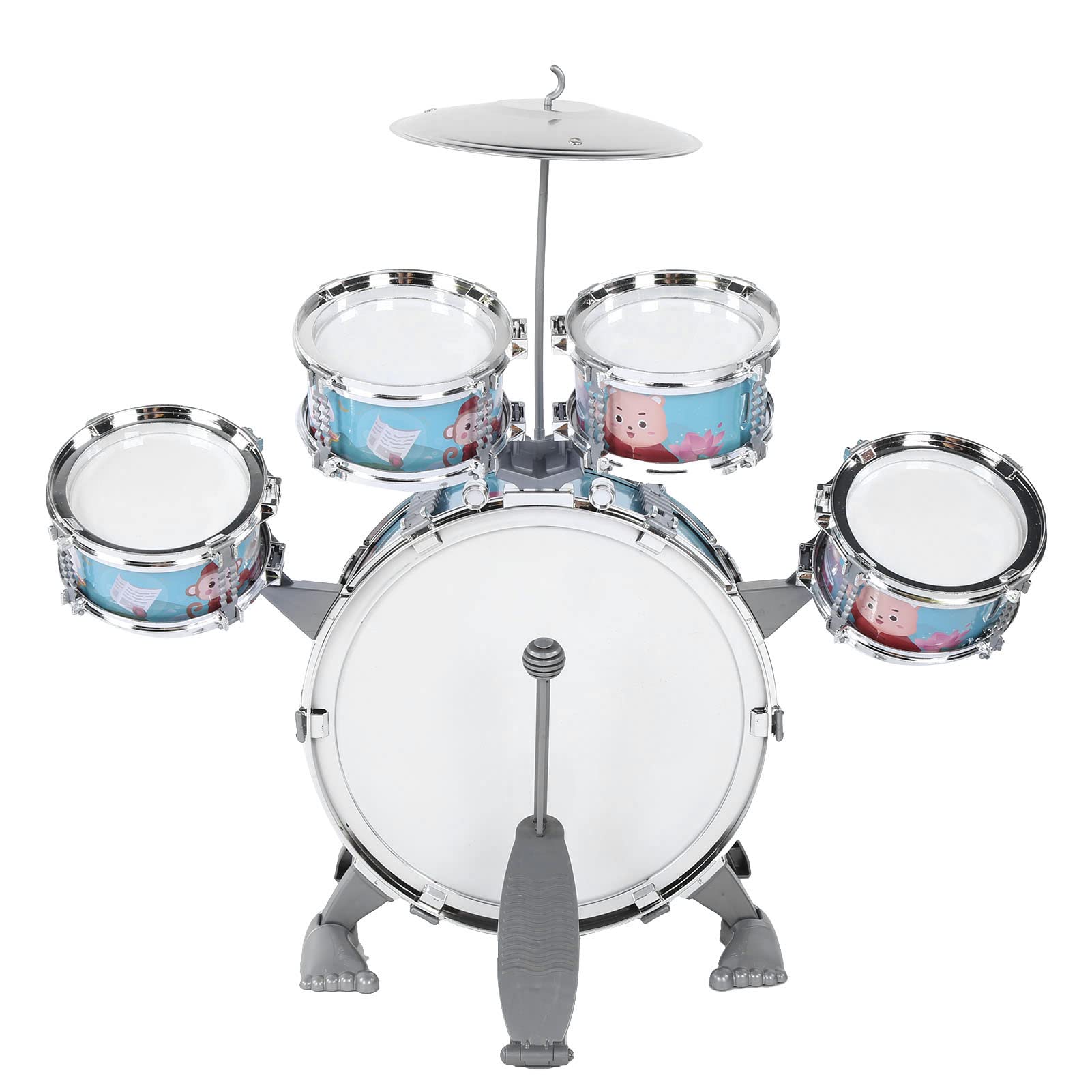 Alomejor Schlagzeug-Set, Cartoon-Schlagzeug-Musikinstrument für Kleinkinder von 1–6 Jahren mit 5 Trommeln und 1 Becken (Blue)