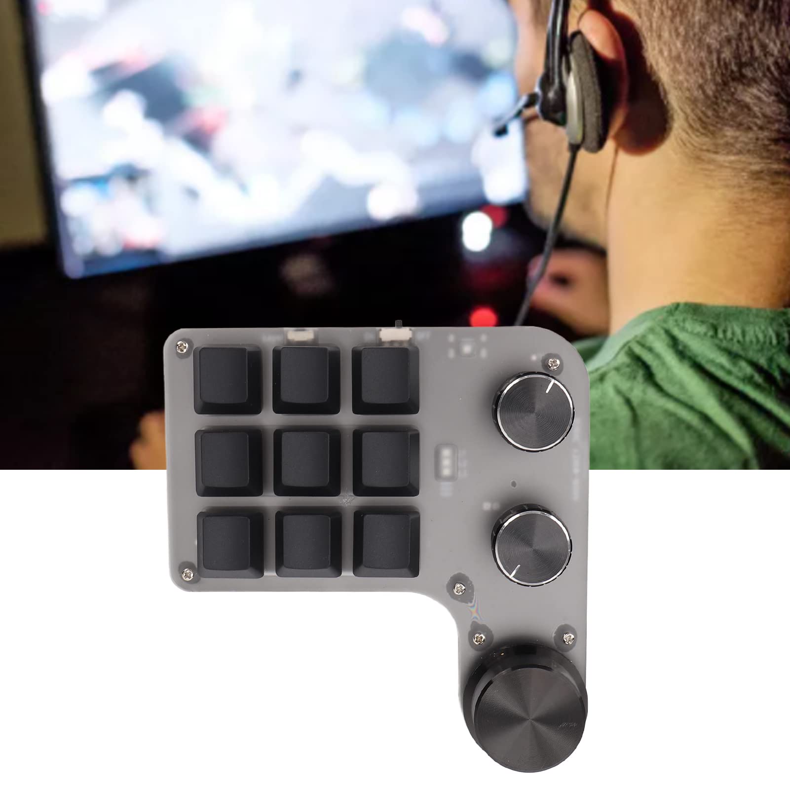 CHICIRIS Mini Tastiera Macro Meccanica 9 Tasti con 3 Manopole di Controllo per Giochi, Musica, Ufficio e Uso Industriale, Design Portatile