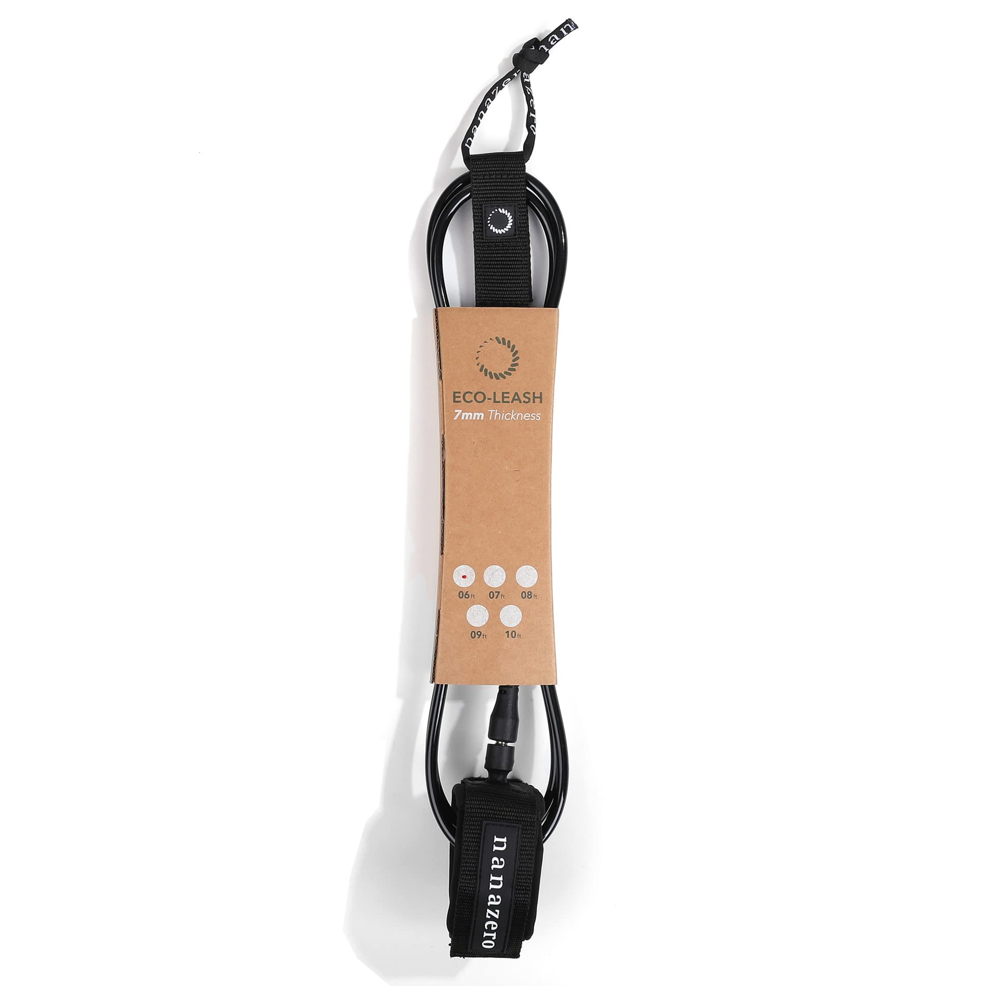nanazero ECO Leash 1.8 m/2.1m/2.4m/2.7m 0.3" (7mm), Surfleine Cord, Schwarz