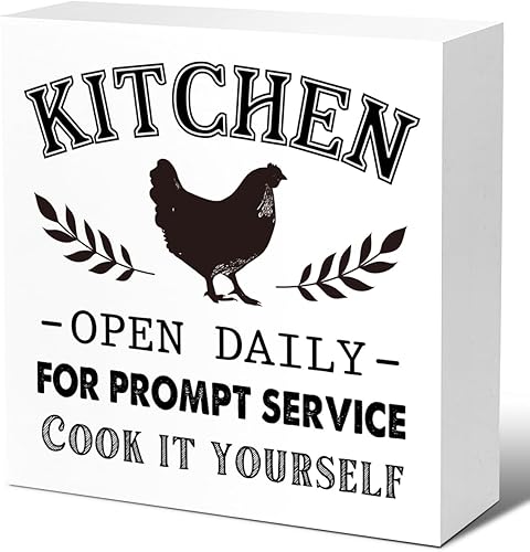 Letrero rústico de cocina, cocina abierta diariamente para servicio rápido, letrero de bloque de madera, decoración de caja de madera para cocina,