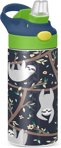Sloths - Botella de agua para niños con pajilla, botella de agua para niños, con aislamiento de acero inoxidable, termo para niñas y niños,