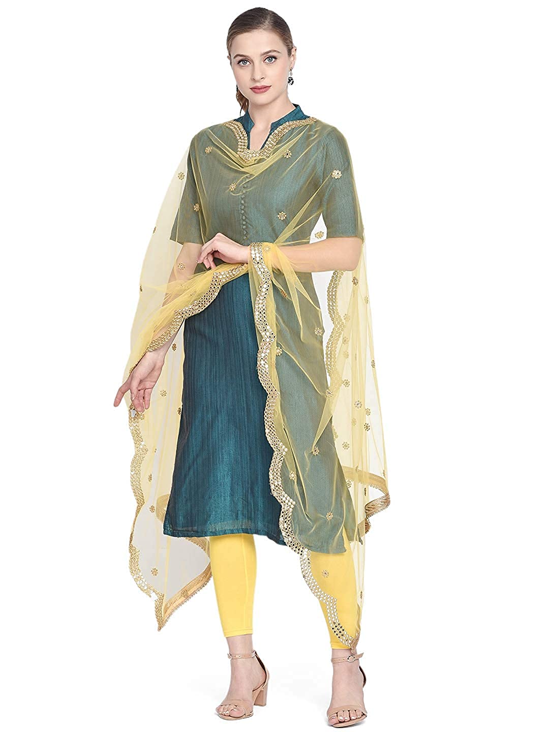 diamo Women's Heavy Embellished Net Dupatta/Chunni Width 1 Meter, Length 2.4 Meter-picture-10