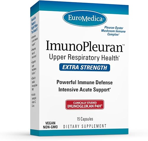 EuroMedica ImunoPleuran Extra Strength - Suplemento de salud respiratoria superior - Pleurano procedente de hongos - con vitamina C y zinc - Vegano