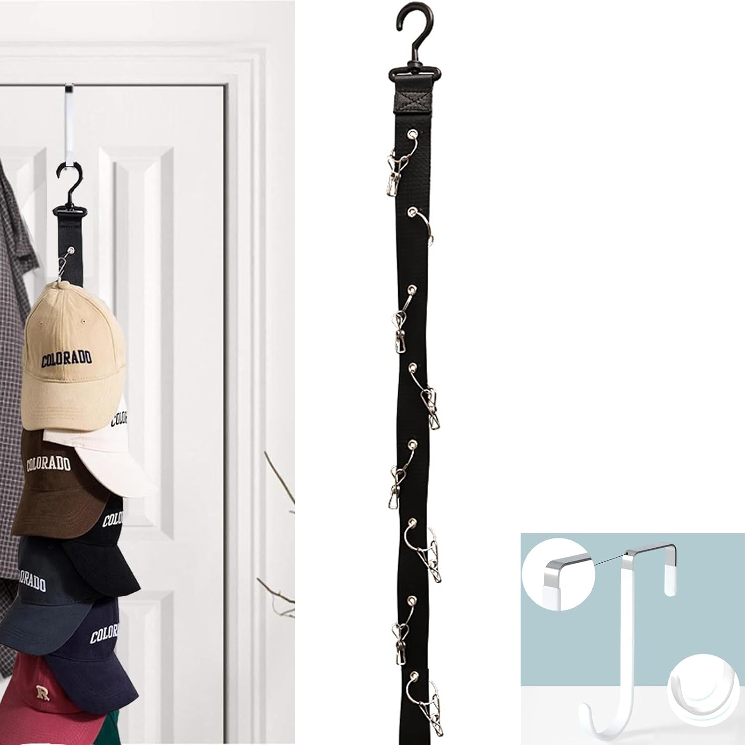 Hat Organizer Cap Holder Rack, Hat Hanger for Closet Rod Display Wall