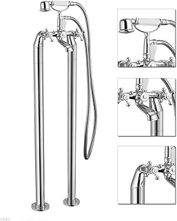 Victorian Traditional Bath Shower Mixer Filler Tap Handset with Freestanding Pipes