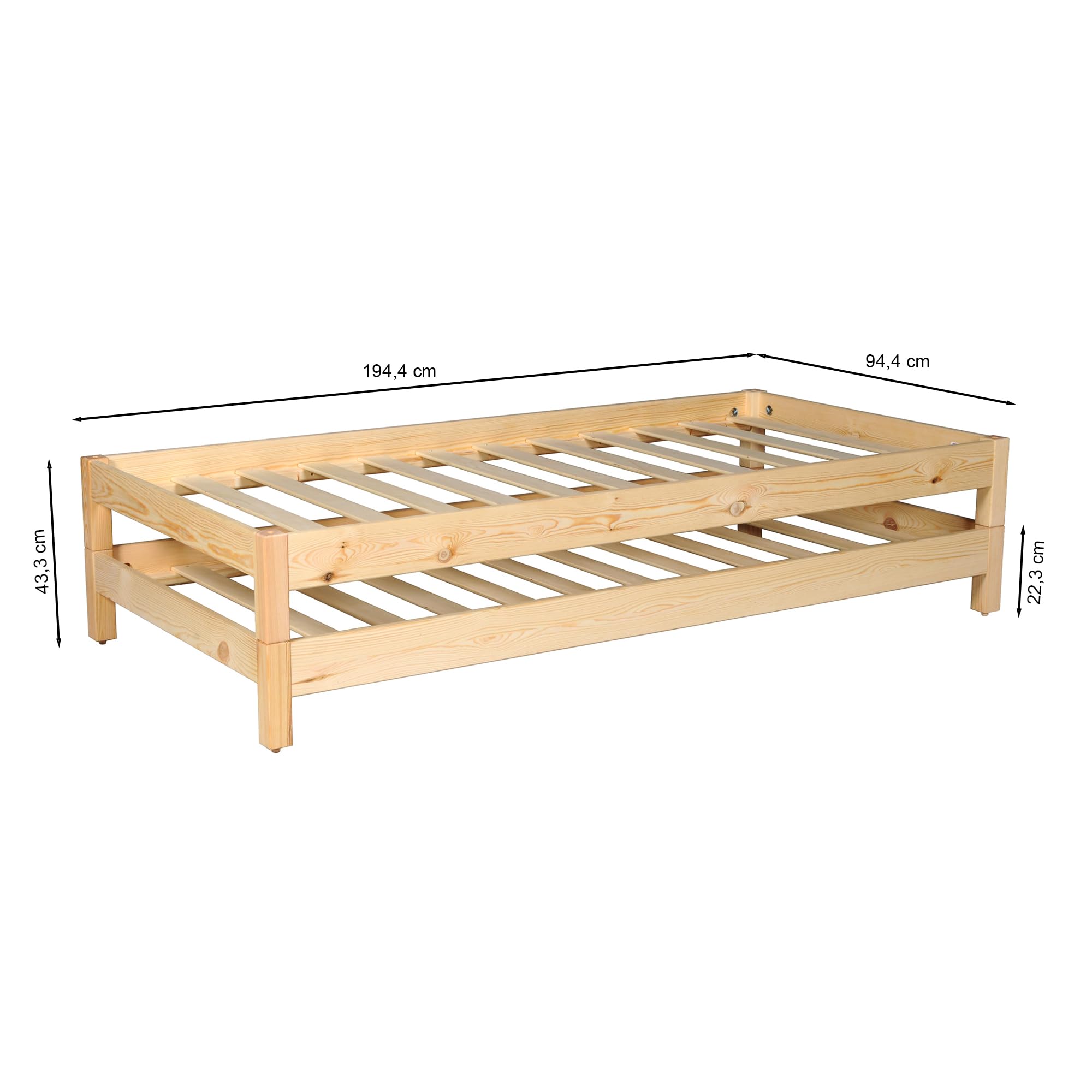 Lit empilable Jonas 90x190 (Lot de Deux Lits) + 2 sommiers/Naturel