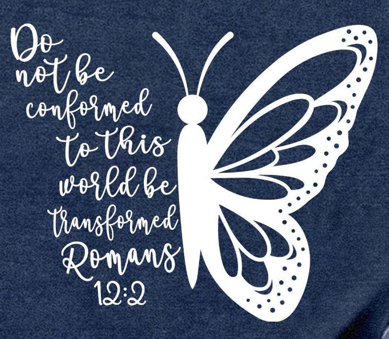 Christian Shirt for Women Christian Butterfly Print T-Shirt Bible Verse Faith-Based Tee Tops - Image 5