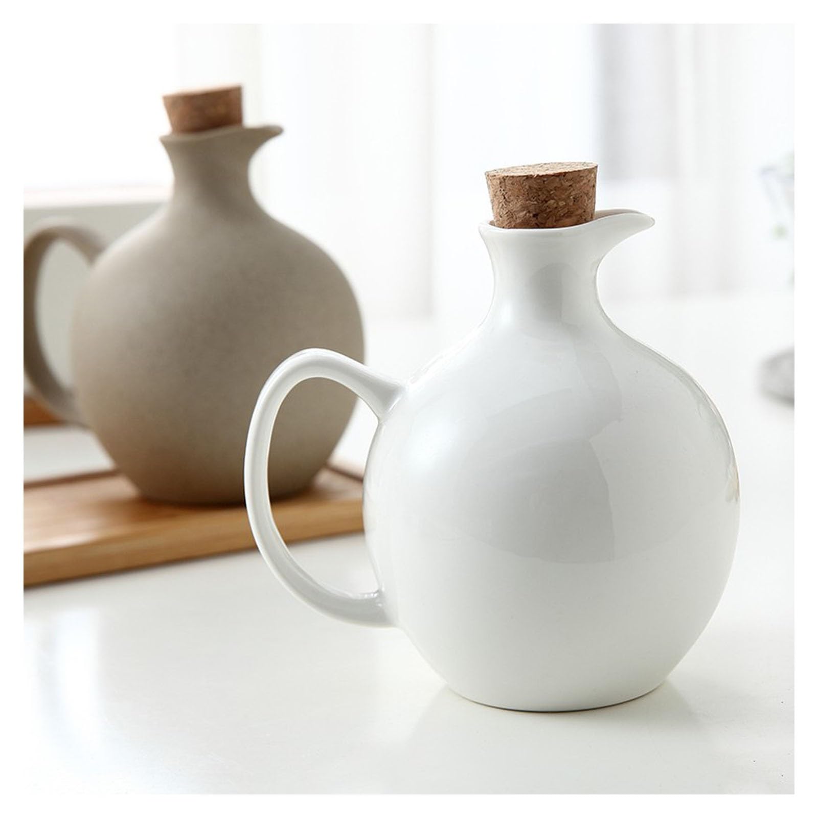 Juego de botellas dispensadoras de aceite de cerámica, 2 tarros de vinagre y especias, dispensador de condimentos perfecto para almacenamiento de salsas, vinagre y jarabes de café