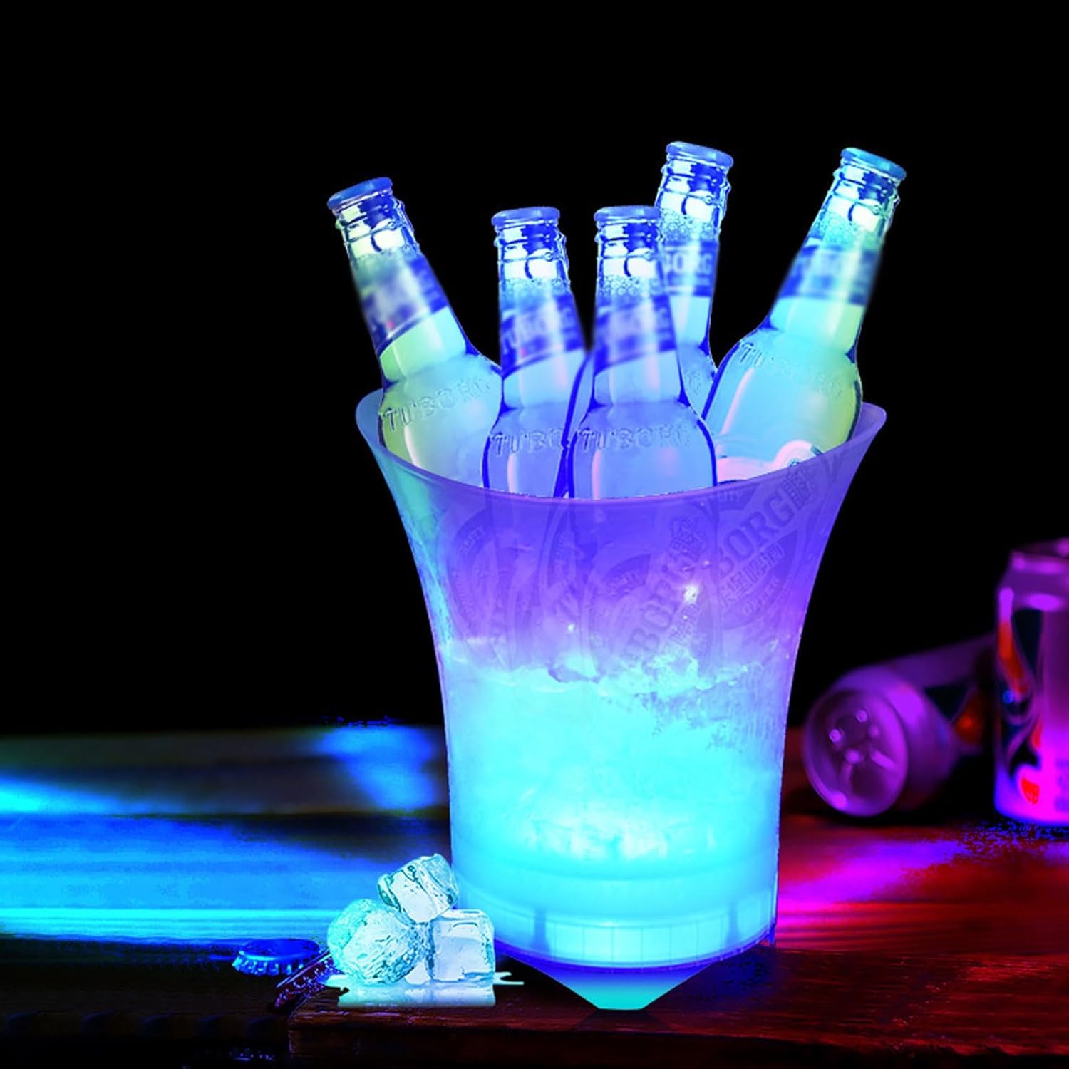 FHRKA LED Ice Bucket 5L Large Capacity | Automatic 7-Color Changing Wine Cooler | Retro Drink Container with Multi-Color Lights