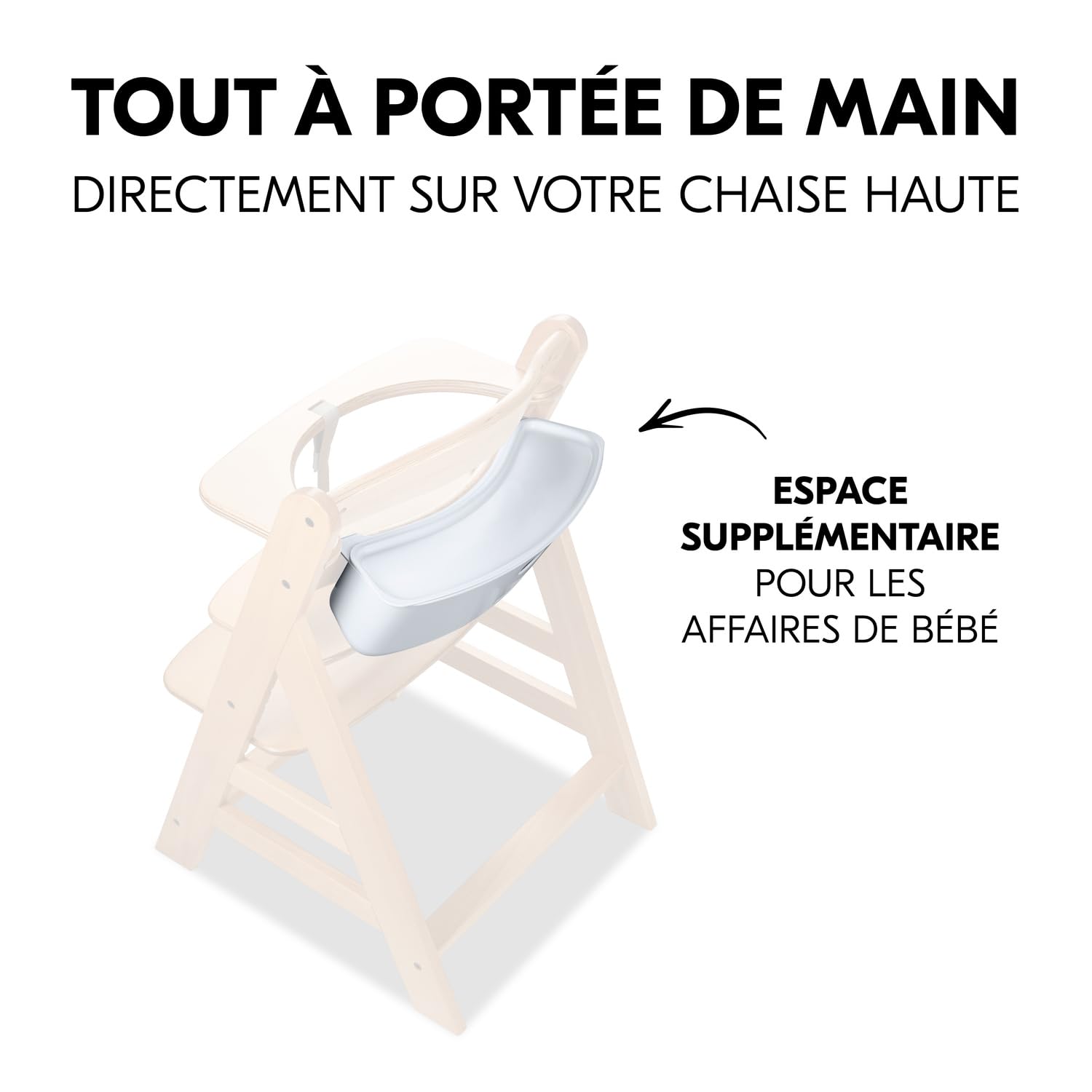hauck Boite Rangement pour Chaise Haute Bébé Alpha+, Beta+, Arketa - Boîte avec Couvercle, Fixation Facile au Dossier, Charge jusqu'à 3 kg, Facile à Nettoyer, Blanc