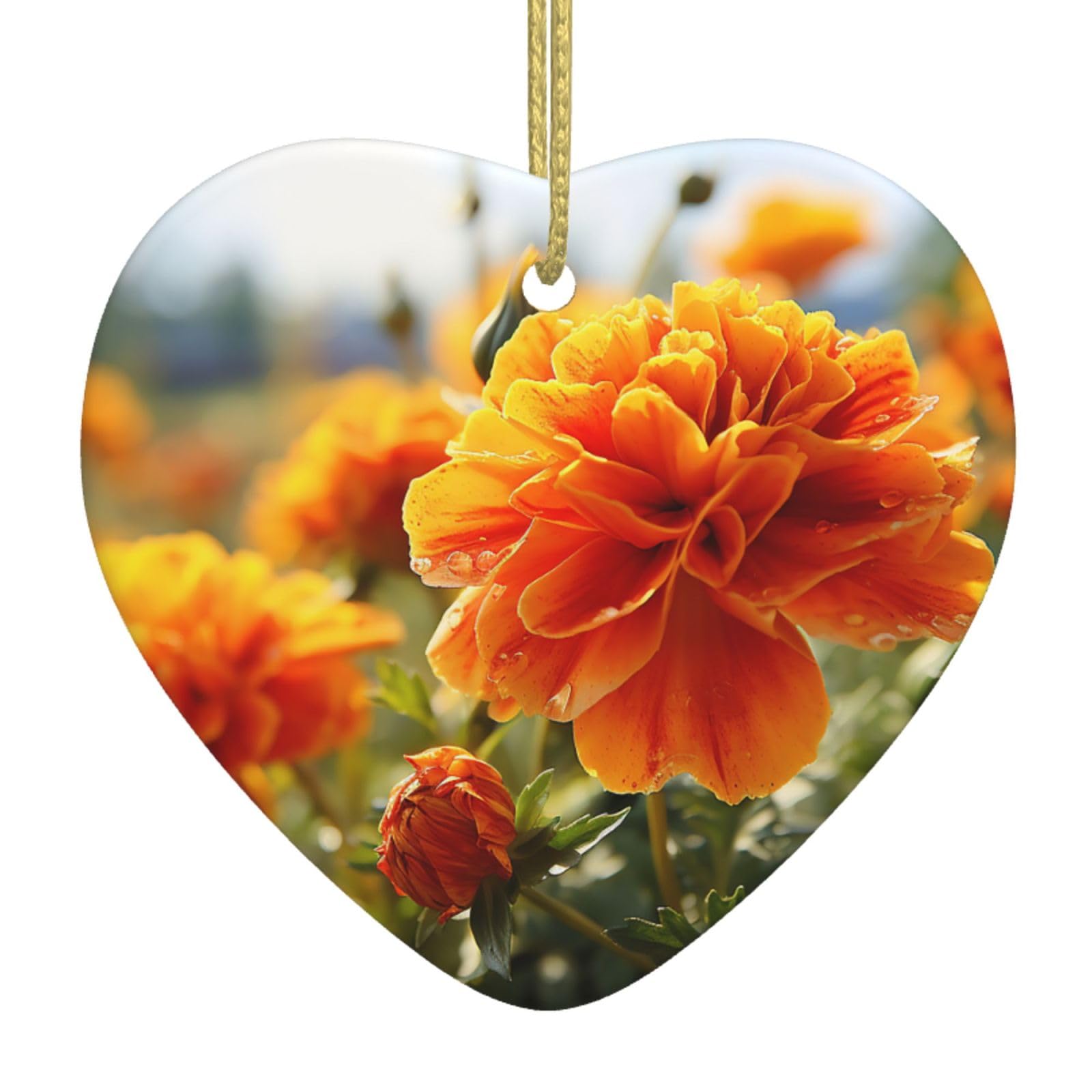Fodpand Women's White Marigold Flower Autumn Flowers Christmas Ornaments 2025, Gift Exchange For Men, Collectible Ceramic Ornament Heart Hanging Ornaments For Christmas Tree Decoration