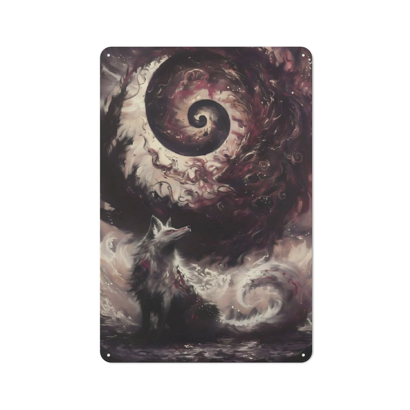 Junmoney Wolf And Spiral Galaxy Tin Wall Plaque 30X20cm With For Pub Or Café, Suited To Pub Decor Enthusiasts, For Retro Home Interiors